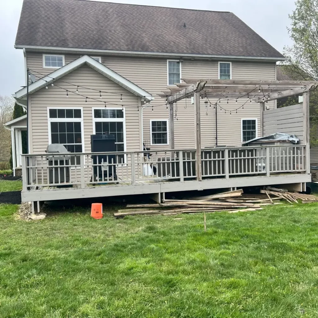 home in Chagrin Falls Ohio with old decking prepared for new construction